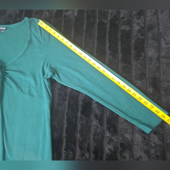 Torrid Women’s Teal Ribbed Long Sleeve Button Front Top Polyester Rayon Size 3 - Picture 6 of 10
